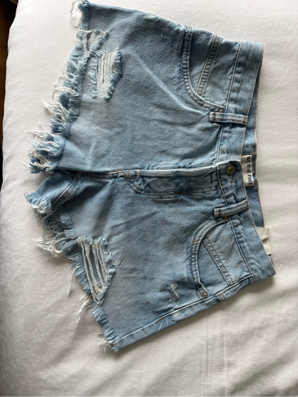 We The Free Light Blue Distressed Denim Cutoff Shorts